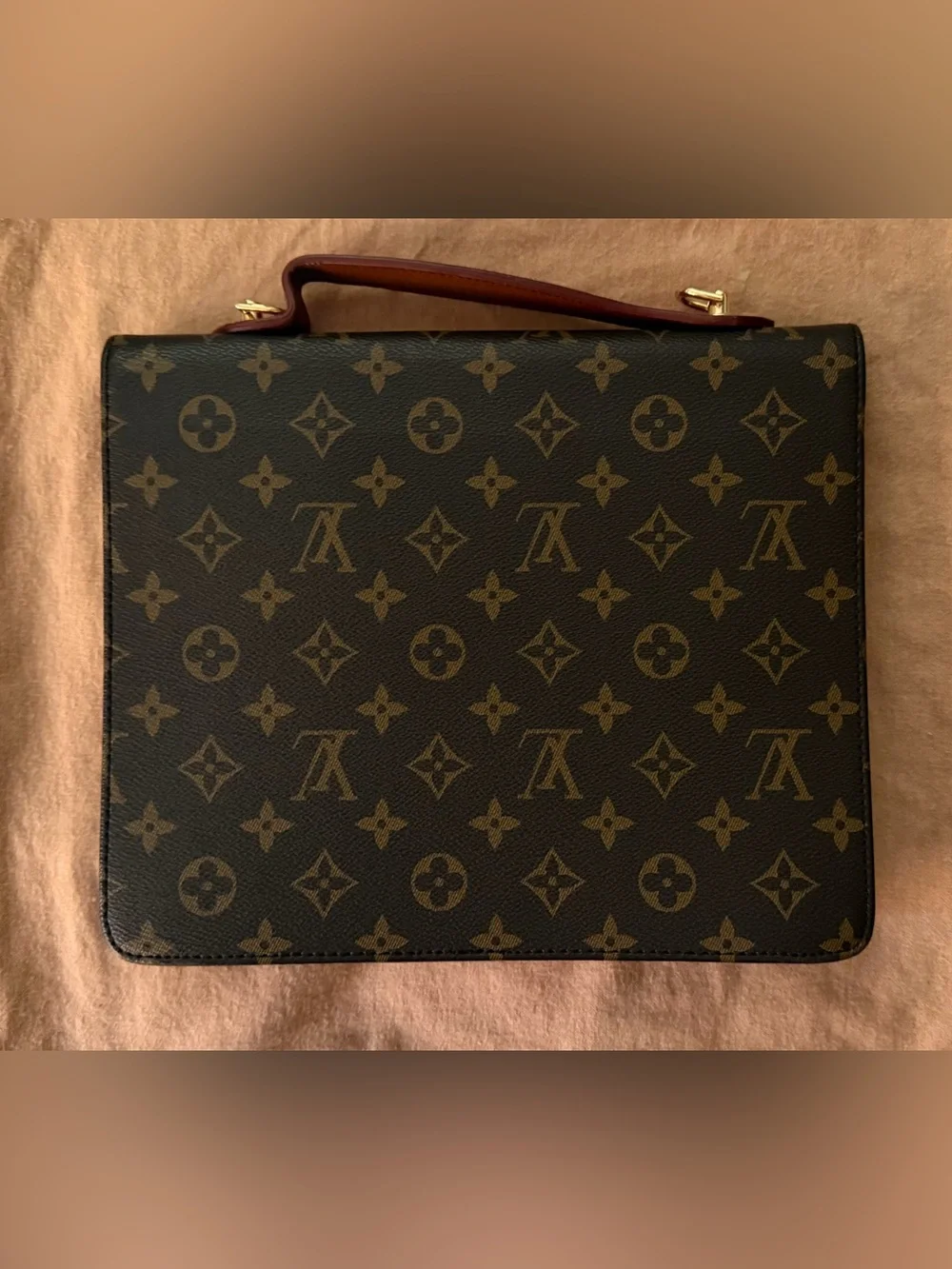 Louis Vuitton Monogram Canvas Satchel with Gold Hardware and Brown Trim
